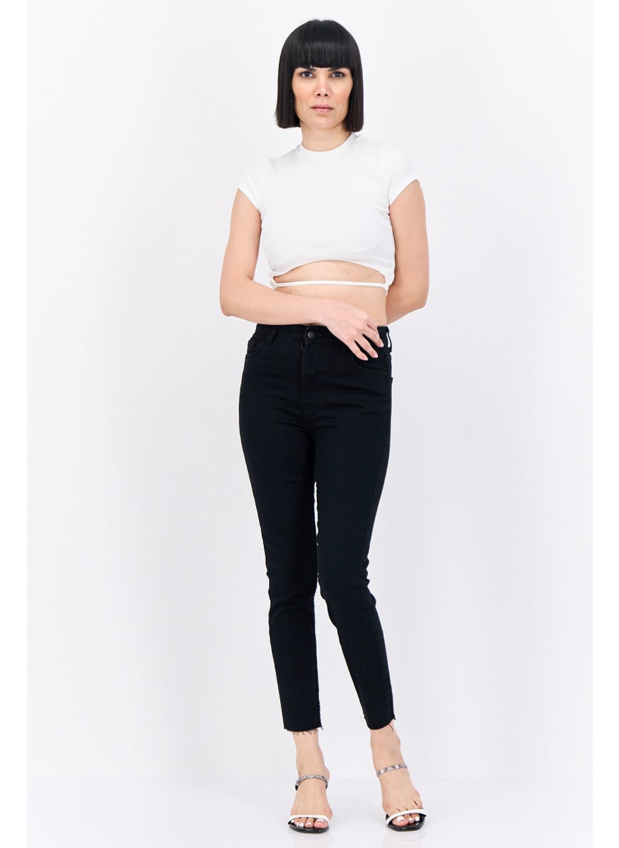 Bershka Women Skinny Fit Plain Stretchable Jeans, Black  - Image 4