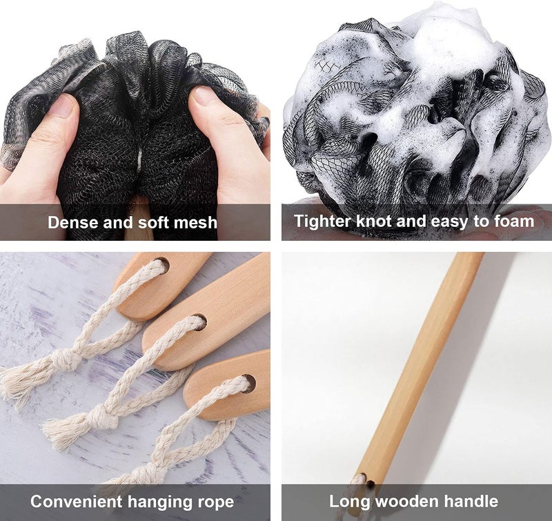 RASDDER Loofah on a Stick, Loofah with Handle, Back Sponge with Handle, PE Soft Mesh Luffas, Shower Brush for Body, Exfoliating Luffa for Men and Women - Image 5