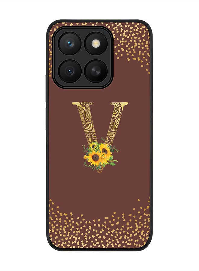 Stylizedd For Honor X8c Case,Slim fit Camera Protection, Shockproof Thin Phone cover  - Custom Floral Monogram - V  (Brown )