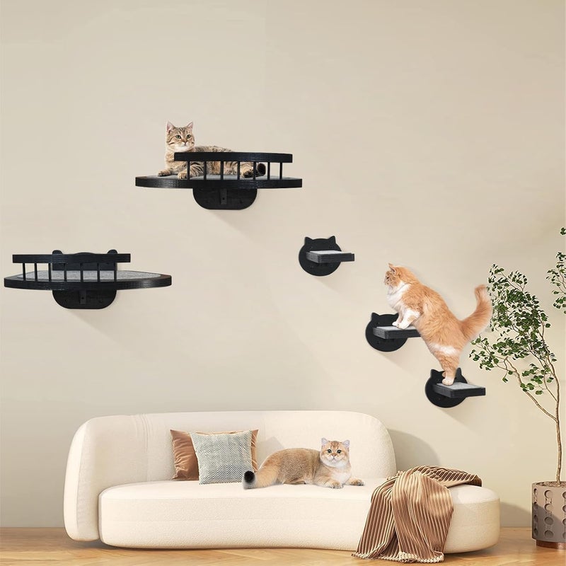 GADKE Cat Wall Shelves Furniture Set with Scratching Padï¼ŒWooden Cat Climbing Wall Systems with 2 Perches and 3 Steps, Floating Shelves Bed Wall Mounted for Indoor Fit Up to 15Lbs (Black) - Image 4