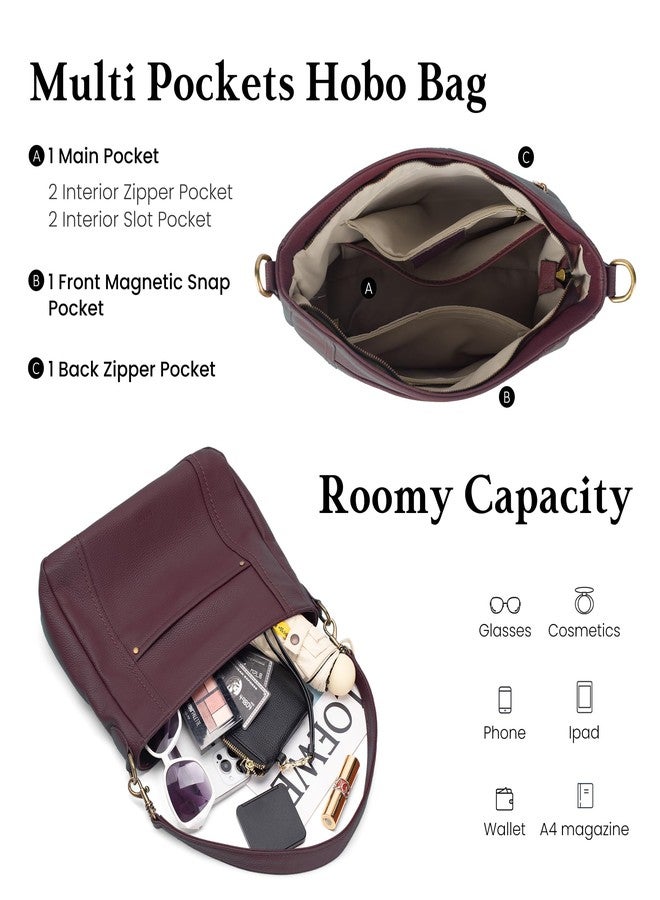 بيفن حقائب كروس بودي من الجلد الطبيعي من بيفين للنساء، حقائب يد جلدية كلاسيكية، حقيبة كتف بحزامين للكتف، لون أحمر عنابي - Image 3