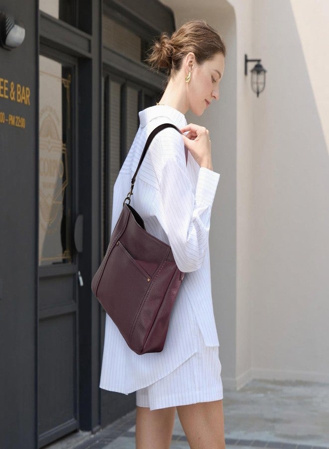 بيفن حقائب كروس بودي من الجلد الطبيعي من بيفين للنساء، حقائب يد جلدية كلاسيكية، حقيبة كتف بحزامين للكتف، لون أحمر عنابي - Image 2