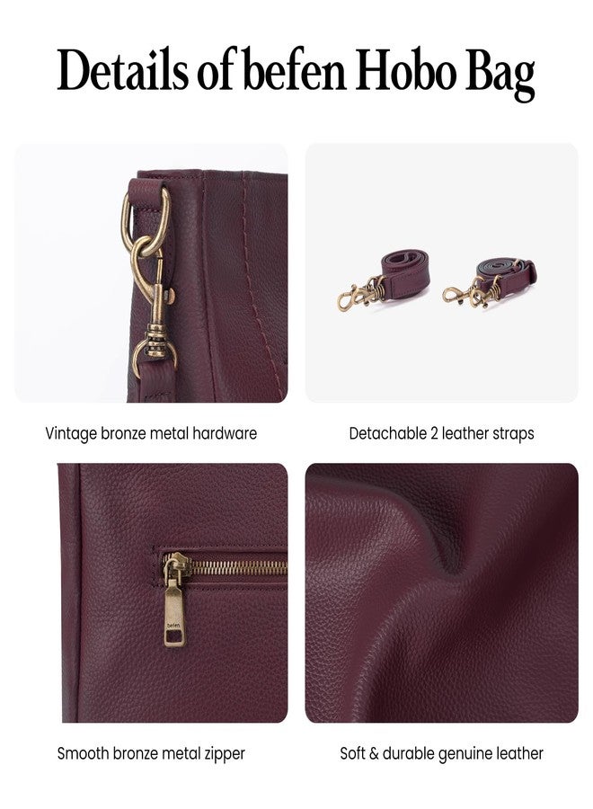 بيفن حقائب كروس بودي من الجلد الطبيعي من بيفين للنساء، حقائب يد جلدية كلاسيكية، حقيبة كتف بحزامين للكتف، لون أحمر عنابي - Image 5