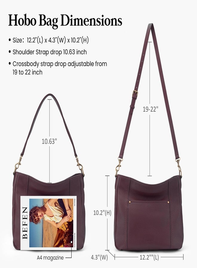 بيفن حقائب كروس بودي من الجلد الطبيعي من بيفين للنساء، حقائب يد جلدية كلاسيكية، حقيبة كتف بحزامين للكتف، لون أحمر عنابي - Image 4