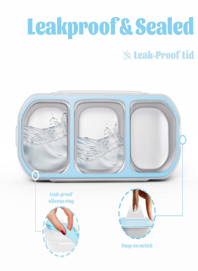 Bakpoco Stainless Steel Snack Containers for Adults Kids with Lid, 2 Pack 3 Compartment Food Storage Container, Reusable, Leak Proof, Grab and Go, Blue - Image 5