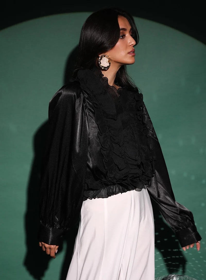 Pinacolada  Women's Midnight Black Ruffle Regency Top for Women | Best Price UAE