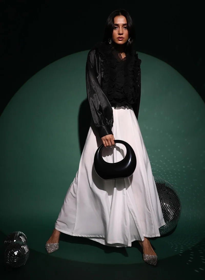 Pinacolada  Women's Midnight Black Ruffle Regency Top for Women | Best Price UAE
