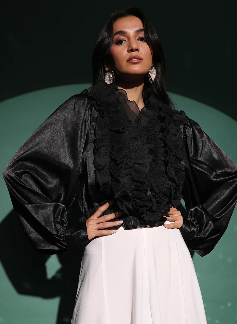 Women's Midnight Black Ruffle Regency Top