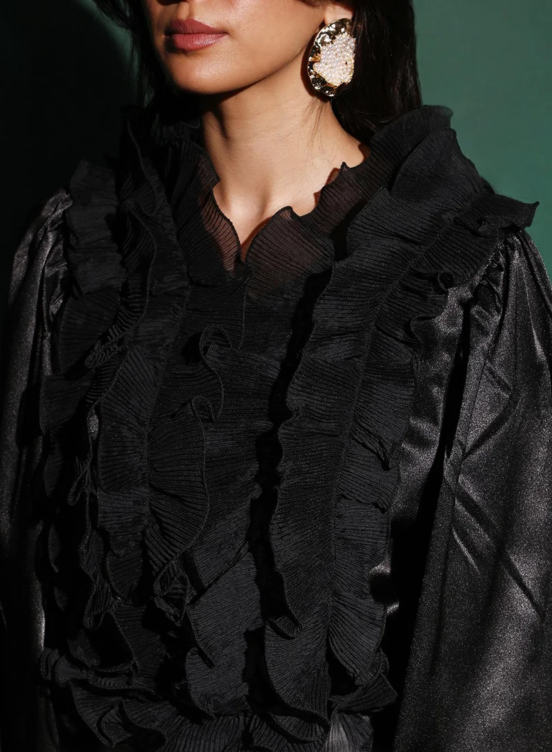 Pinacolada  Women's Midnight Black Ruffle Regency Top for Women | Best Price UAE