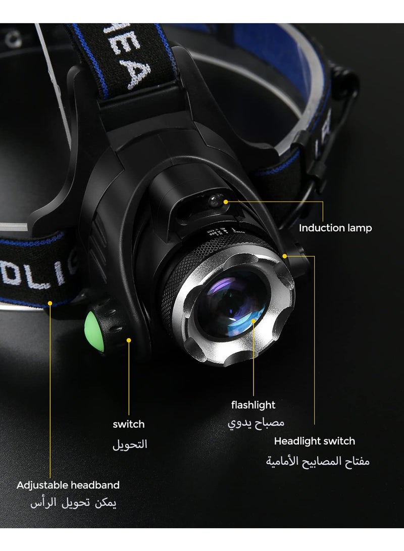 Kueh T004 Headlamp Flashlight, USB Rechargeable LED Head Lamp, IPX4 Waterproof, 4 Light Modes with Adjustable Headband, Ideal for Camping, Hiking, Hunting & Outdoor Activities - Image 4