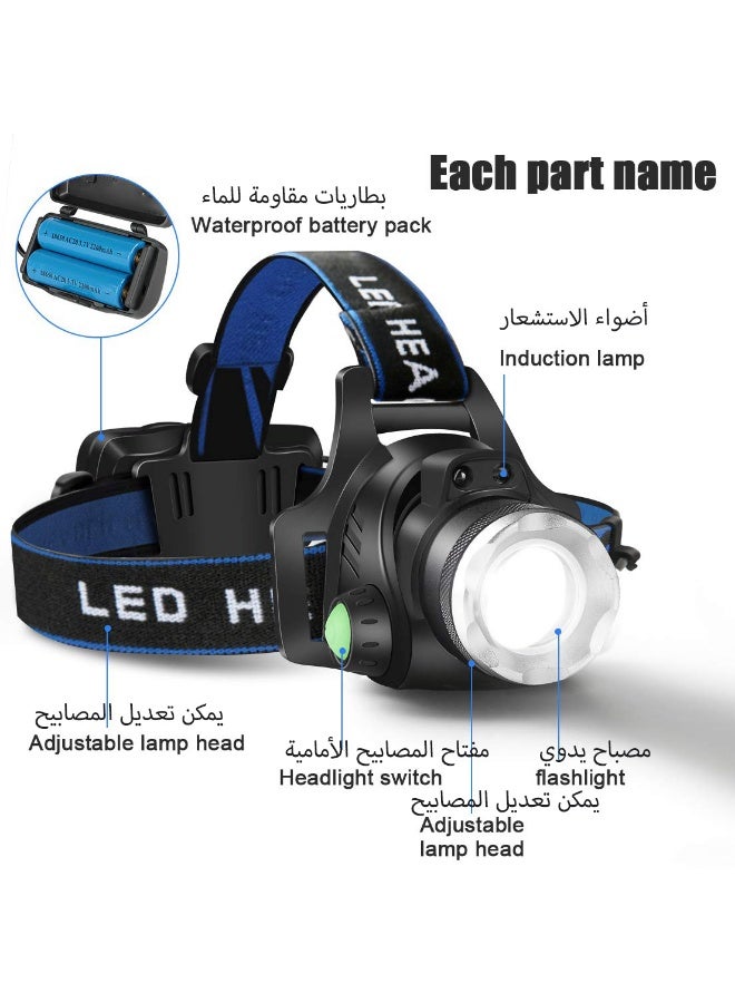 Kueh T004 Headlamp Flashlight, USB Rechargeable LED Head Lamp, IPX4 Waterproof, 4 Light Modes with Adjustable Headband, Ideal for Camping, Hiking, Hunting & Outdoor Activities - Image 1