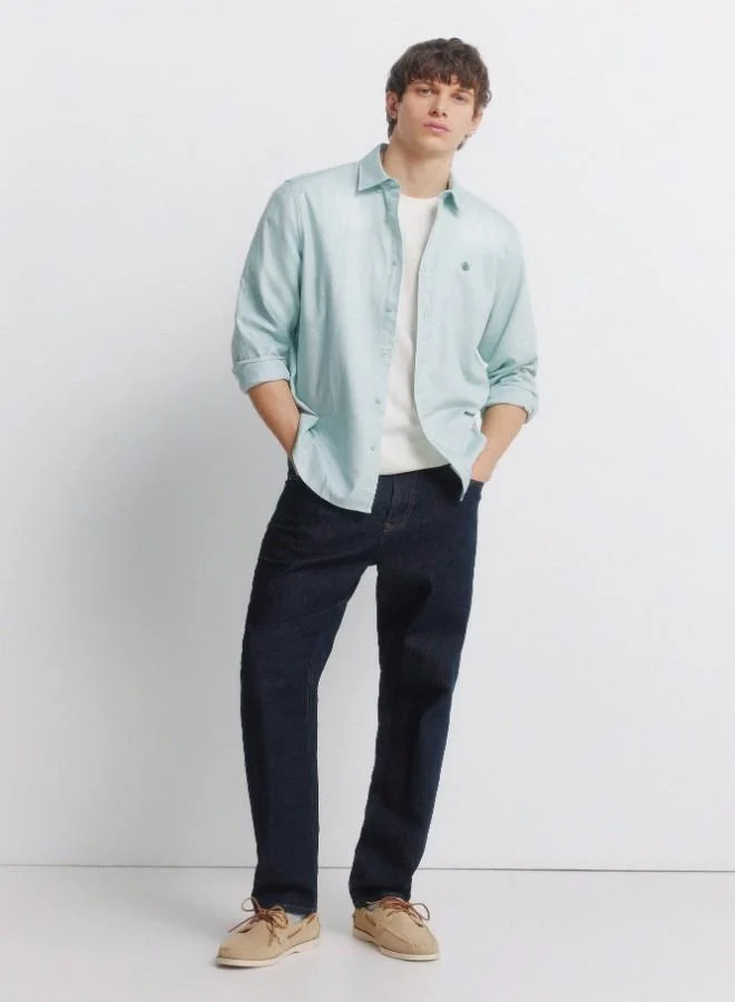 Springfield 100% cotton long sleeve regular fit two-tone textured button-down collar with embroidered Springfield logo and matching button shirt