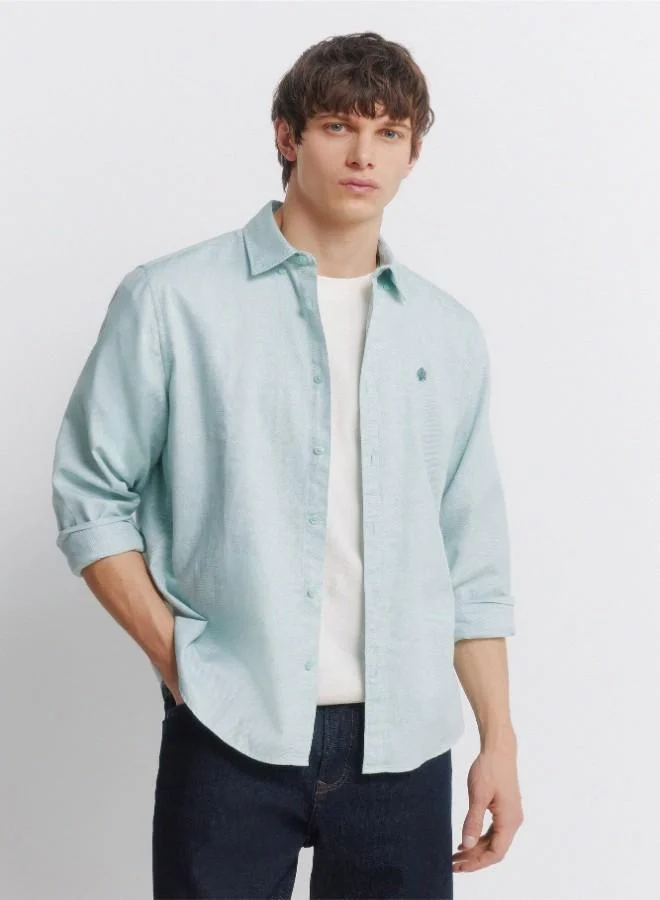 Springfield 100% cotton long sleeve regular fit two-tone textured button-down collar with embroidered Springfield logo and matching button shirt