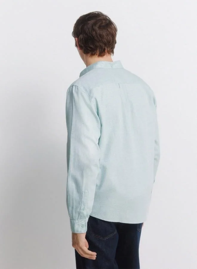 Springfield  100% cotton long sleeve regular fit two-tone textured button-down collar with embroidered Springfield logo and matching button shirt for Men | Best Price UAE