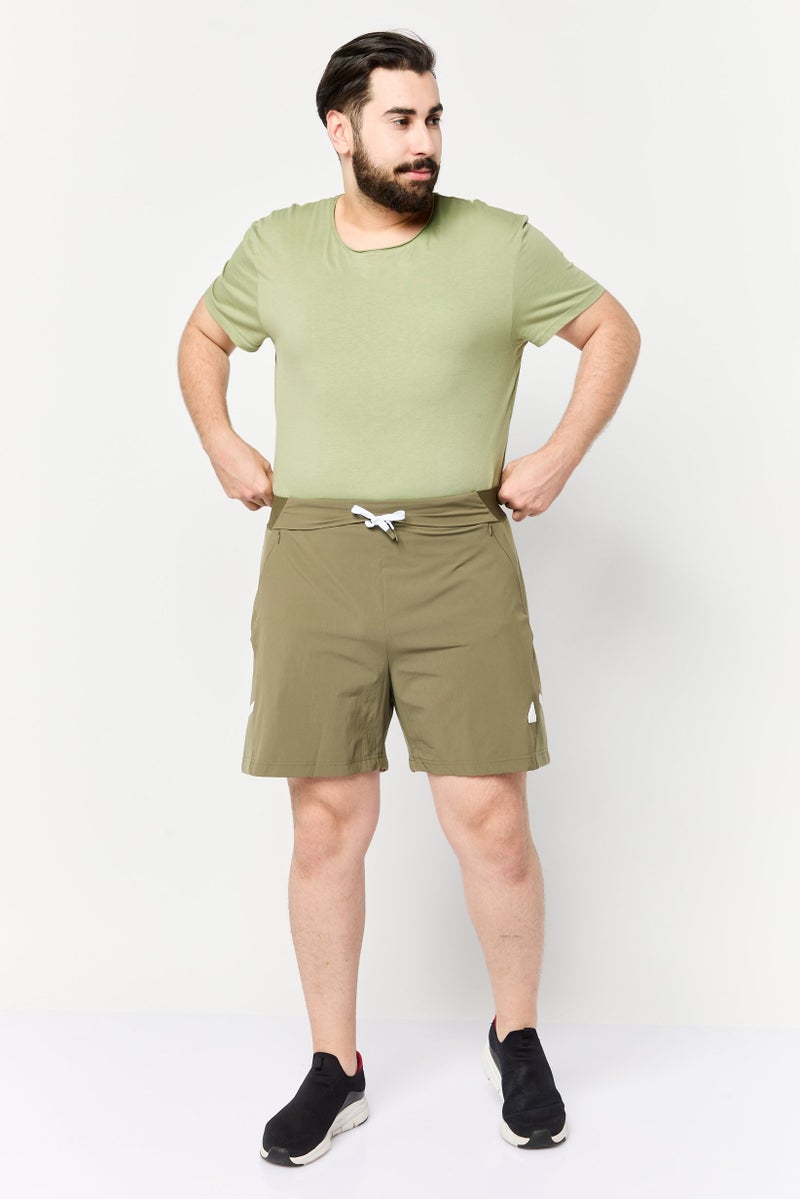 Adidas Men Sportswear Fit Brand Logo Outdoor Shorts, Olive  - Image 2