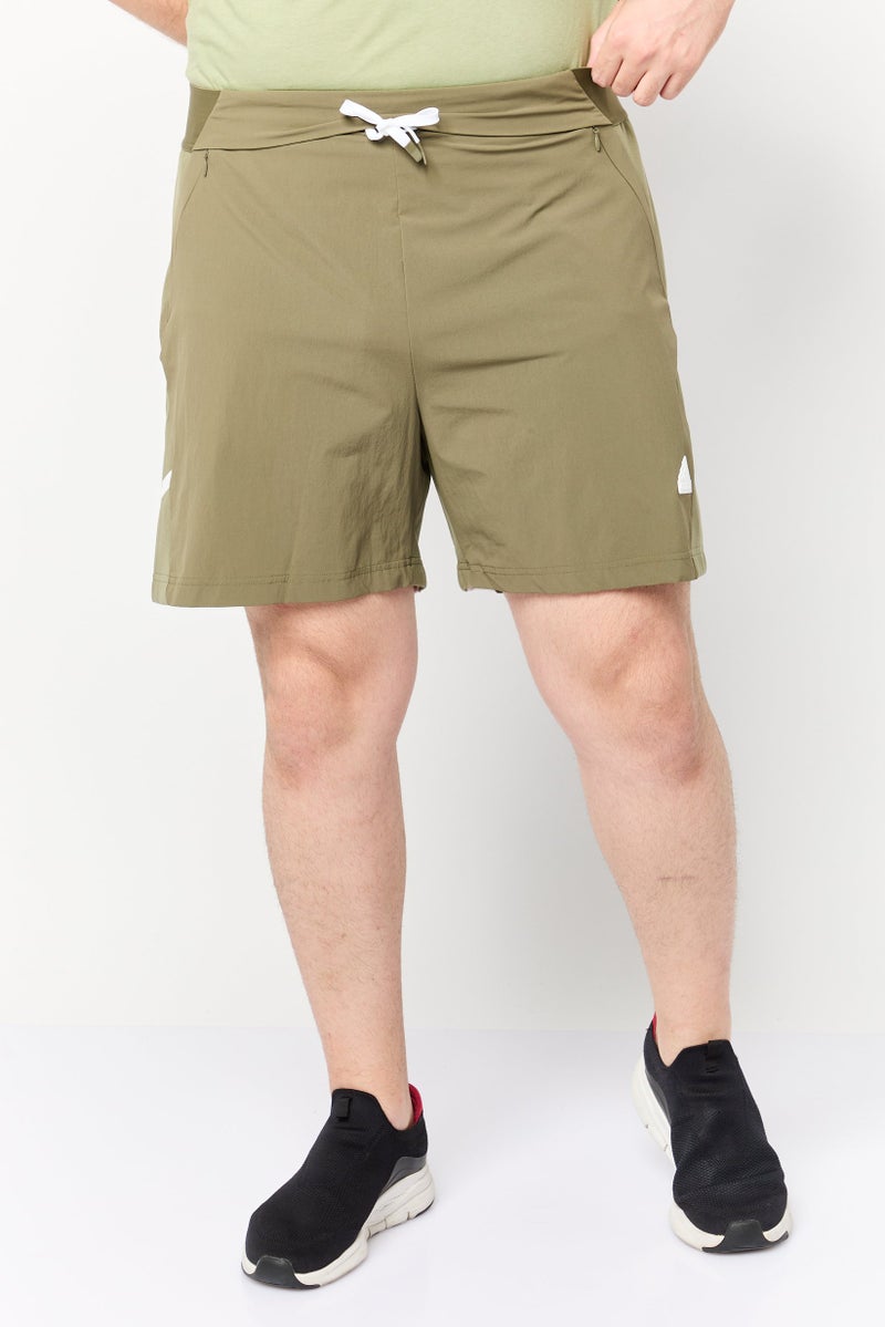 Adidas Men Sportswear Fit Brand Logo Outdoor Shorts, Olive  - Image 1