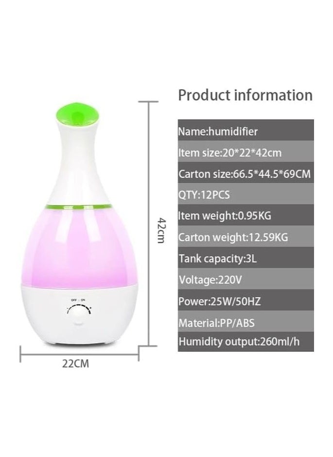 3L Humidifier Essential Oil Diffuser 360° Ultra Quiet Nozzle Color Changing Auto Shut-Off and Light Last Up to 24 Hours (White 2.6L)