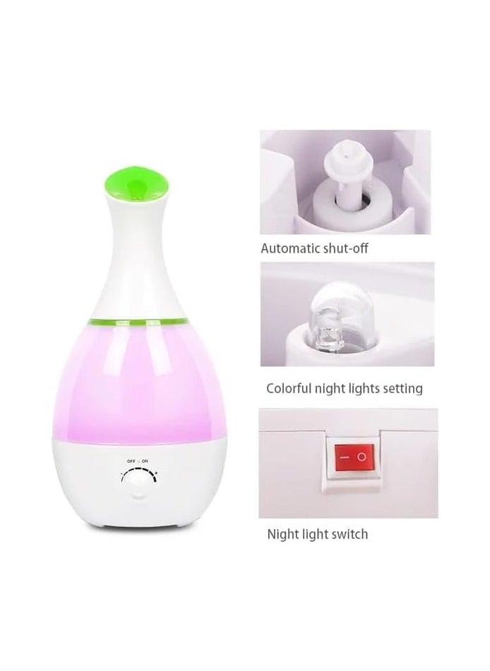 3L Humidifier Essential Oil Diffuser 360° Ultra Quiet Nozzle Color Changing Auto Shut-Off and Light Last Up to 24 Hours (White 2.6L)