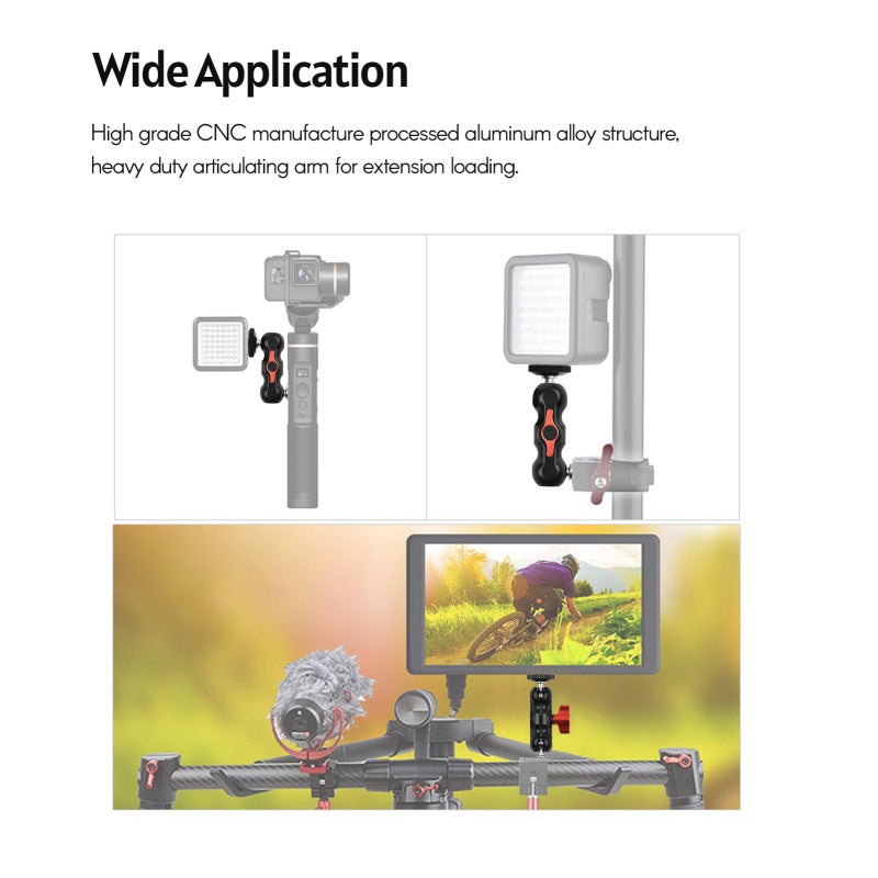 Articulating Arm: 1/4-Inch Screws Dual Ball Heads - CNC Aluminum Heavy Duty Flexible Bracket for Video Rig Monitor LED Light Microphone Mounting - Image 4