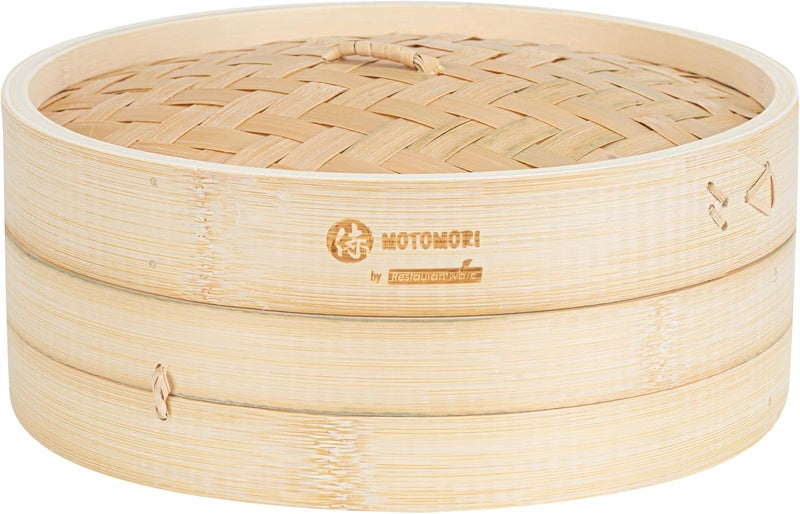 Restaurantware Motomori 10 Inch Bamboo Steamer Set 1 Reusable Dumpling Steamer  Includes 1 Lid And 1 Tier Durable Bamboo Asian Steamer Basket For Steaming Vegetable Meat And More  Restaurantware - Image 1