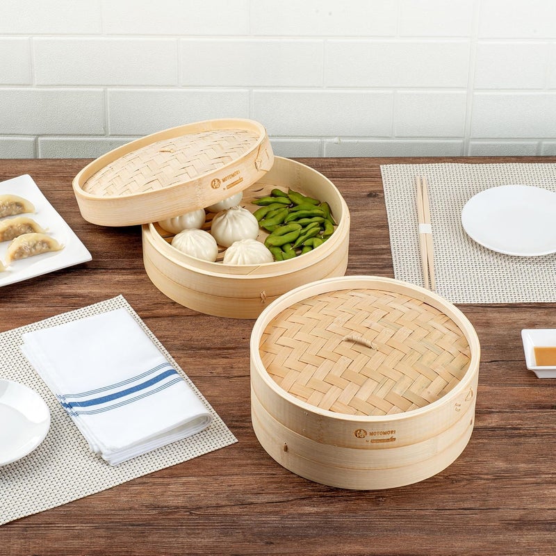 Restaurantware Motomori 10 Inch Bamboo Steamer Set 1 Reusable Dumpling Steamer  Includes 1 Lid And 1 Tier Durable Bamboo Asian Steamer Basket For Steaming Vegetable Meat And More  Restaurantware - Image 4