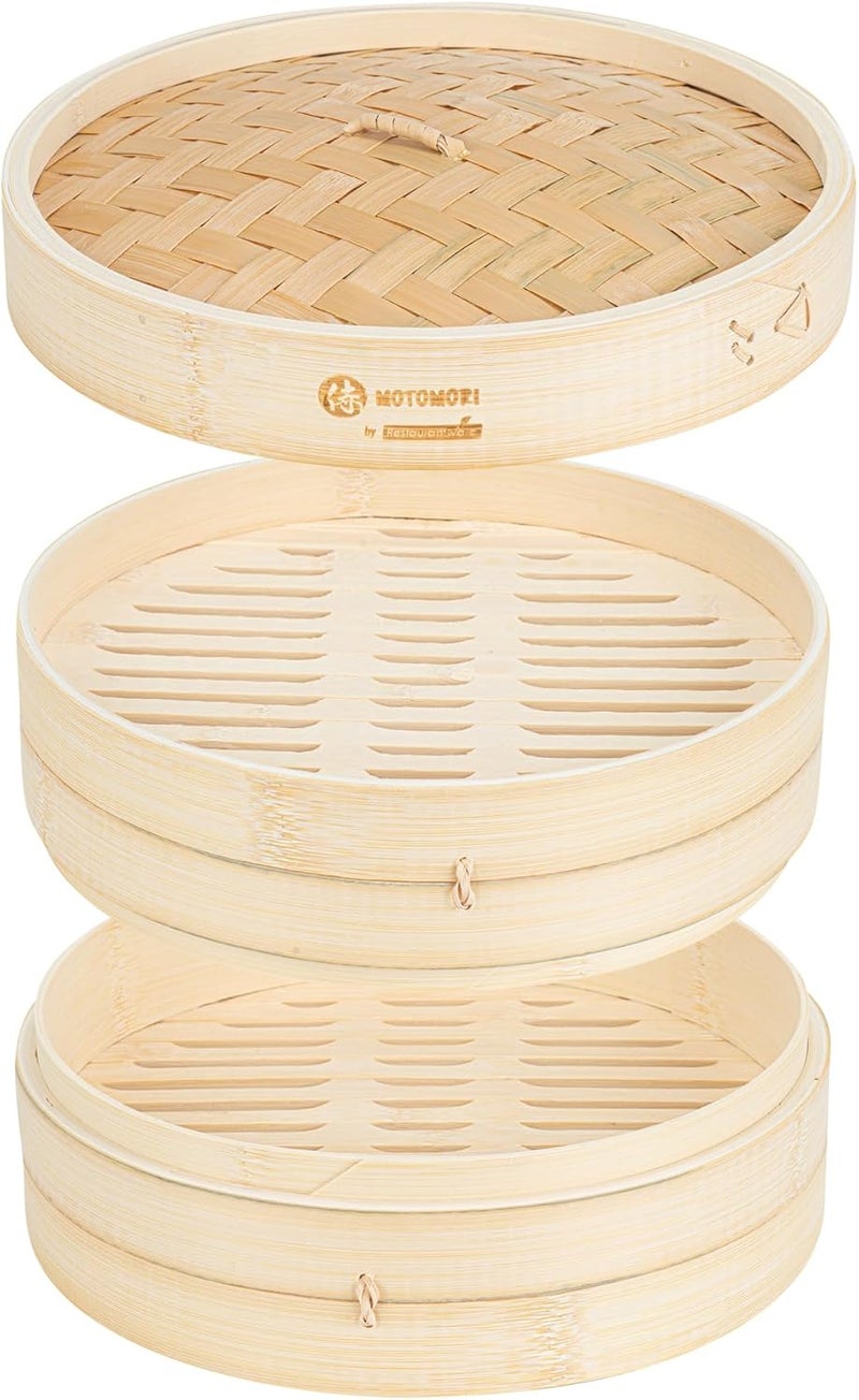 Restaurantware Motomori 10 Inch Bamboo Steamer Set 1 Reusable Dumpling Steamer  Includes 1 Lid And 1 Tier Durable Bamboo Asian Steamer Basket For Steaming Vegetable Meat And More  Restaurantware - Image 2