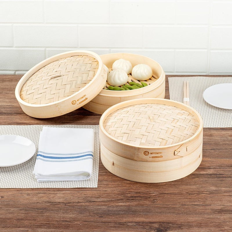 Restaurantware Motomori 10 Inch Bamboo Steamer Set 1 Reusable Dumpling Steamer  Includes 1 Lid And 1 Tier Durable Bamboo Asian Steamer Basket For Steaming Vegetable Meat And More  Restaurantware - Image 3