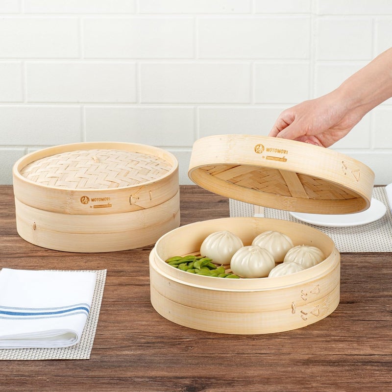 Restaurantware Motomori 10 Inch Bamboo Steamer Set 1 Reusable Dumpling Steamer  Includes 1 Lid And 1 Tier Durable Bamboo Asian Steamer Basket For Steaming Vegetable Meat And More  Restaurantware - Image 5