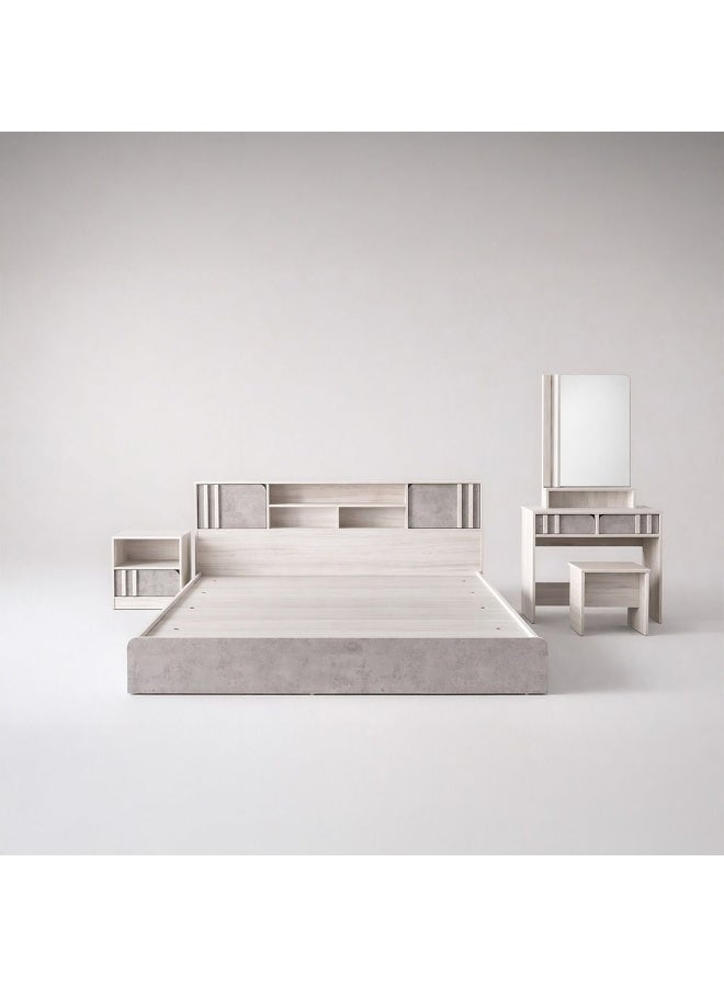 DANUBE HOME سرير كينتورب 160X200 ملكي + طاولة جانبية واحدة + خزانة/مرآة وكرسي - بلوط فاتح/أسمنت - Image 2