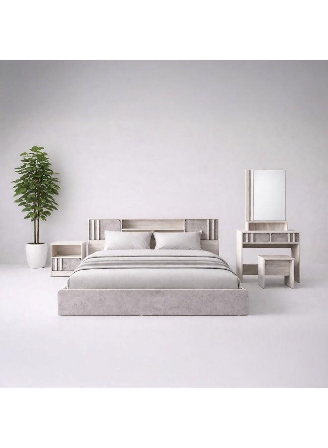 DANUBE HOME سرير كينتورب 160X200 ملكي + طاولة جانبية واحدة + خزانة/مرآة وكرسي - بلوط فاتح/أسمنت - Image 1