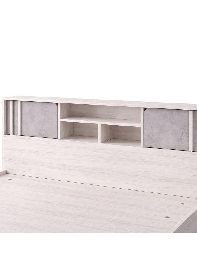 DANUBE HOME سرير كينتورب 160X200 ملكي + طاولة جانبية واحدة + خزانة/مرآة وكرسي - بلوط فاتح/أسمنت - Image 4