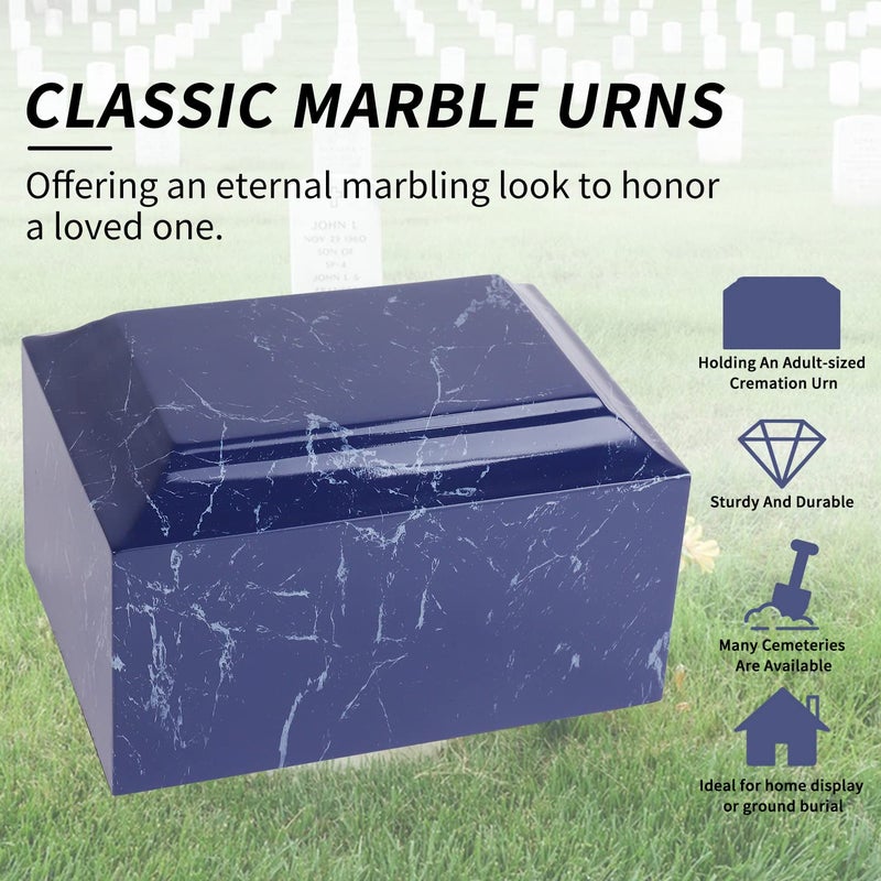 Yumt Blue Classic Cultured Marble Cremation Urn for Adult Ashes, Urn for Human Ashes, Adult Sized Memorial Urn for Ground Burial or Home Memorial - Image 5