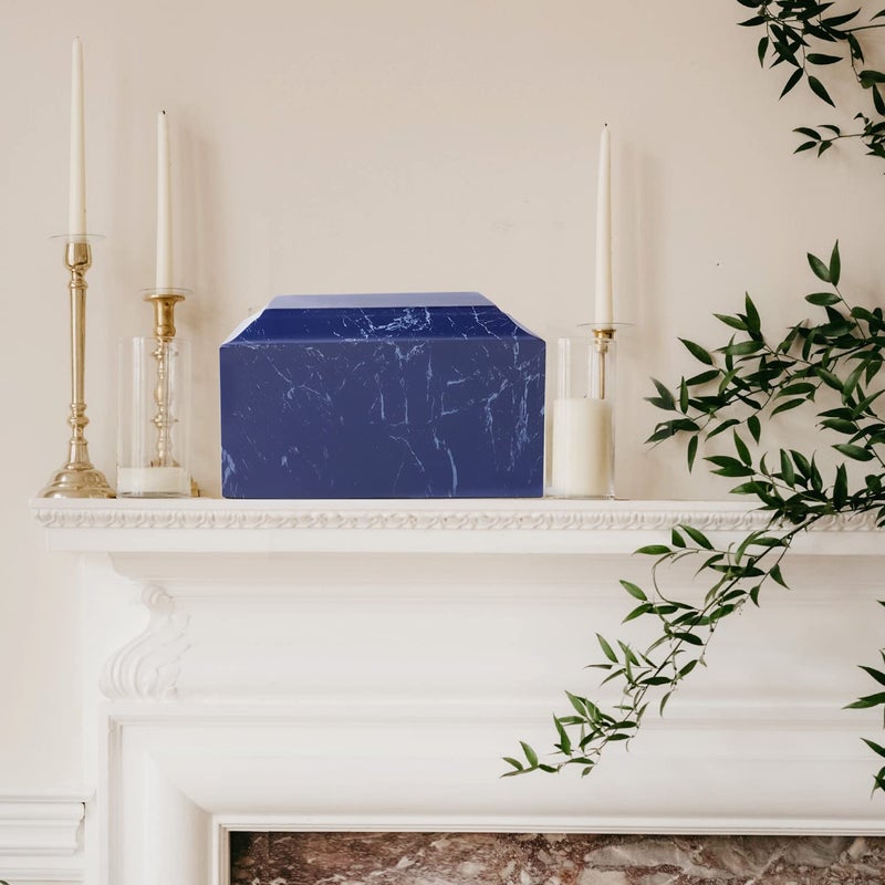 Yumt Blue Classic Cultured Marble Cremation Urn for Adult Ashes, Urn for Human Ashes, Adult Sized Memorial Urn for Ground Burial or Home Memorial - Image 4