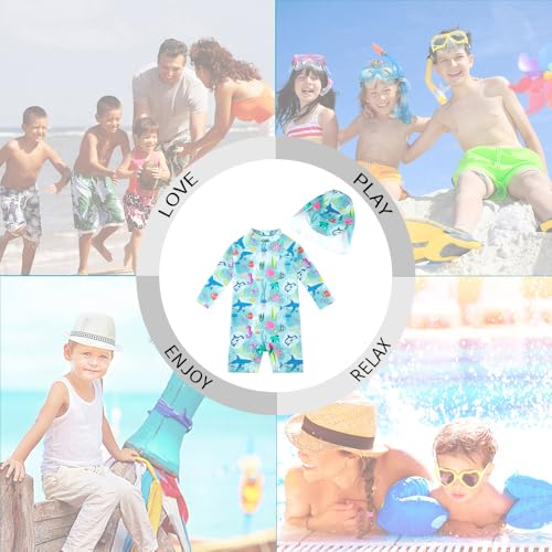upandfast Baby/Toddler Swimsuit UPF 50+ Sun Protection One Piece Zipper Bathing Suit with Sun Hat Infant Beach Swimwear (Marine World,3-6 Months) - Image 2