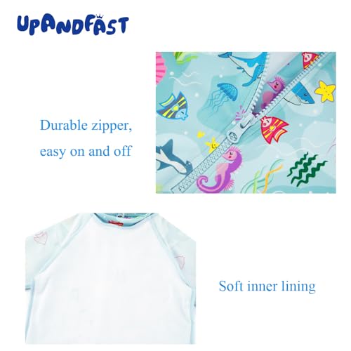 upandfast Baby/Toddler Swimsuit UPF 50+ Sun Protection One Piece Zipper Bathing Suit with Sun Hat Infant Beach Swimwear (Marine World,3-6 Months) - Image 5