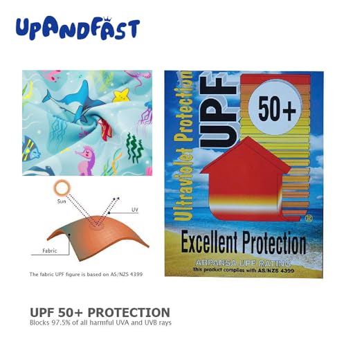 upandfast Baby/Toddler Swimsuit UPF 50+ Sun Protection One Piece Zipper Bathing Suit with Sun Hat Infant Beach Swimwear (Marine World,3-6 Months) - Image 4