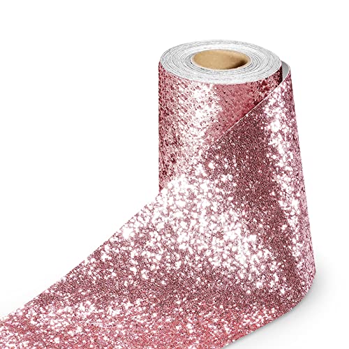 Stickyart Light Pink Glitter Wallpaper Roll Peel and Stick Sequins Wallpaper Border Textured Self Adhesive Glitter Fabric Contact Paper for Bedroom Ceiling DIY Crafts 3.94"x160" - Image 1