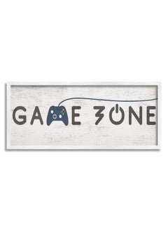 Stupell Industries Game Zone Video Gamer Phrase Rustic Blue Controller, Designed By Daphne Polselli White Framed Wall Art, 10 X 24, Grey  - Image 1