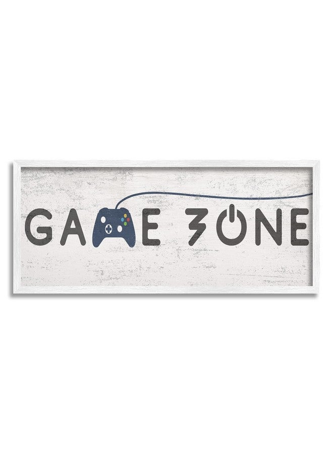 Stupell Industries Game Zone Video Gamer Phrase Rustic Blue Controller, Designed By Daphne Polselli White Framed Wall Art, 10 X 24, Grey - Image 1