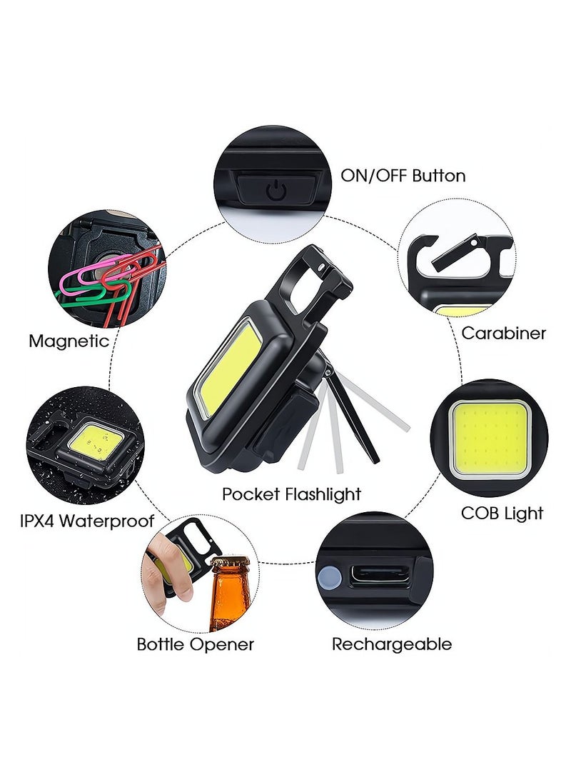 Small LED Flashlight, Rechargeable Keychain Mini Flashlight, 4 Light Modes Portable Pocket Light with Folding Bracket Bottle Opener and Magnet Base for Fishing Walking Camping Outdoor Indoor - Image 2