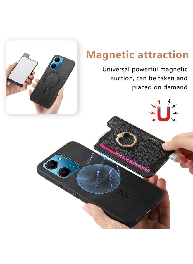 اس-توب جراب هاتف Honor 100 Pro Retro Magsafe Cross من الجلد مع حامل حلقة وحقيبة بطاقات - Image 3