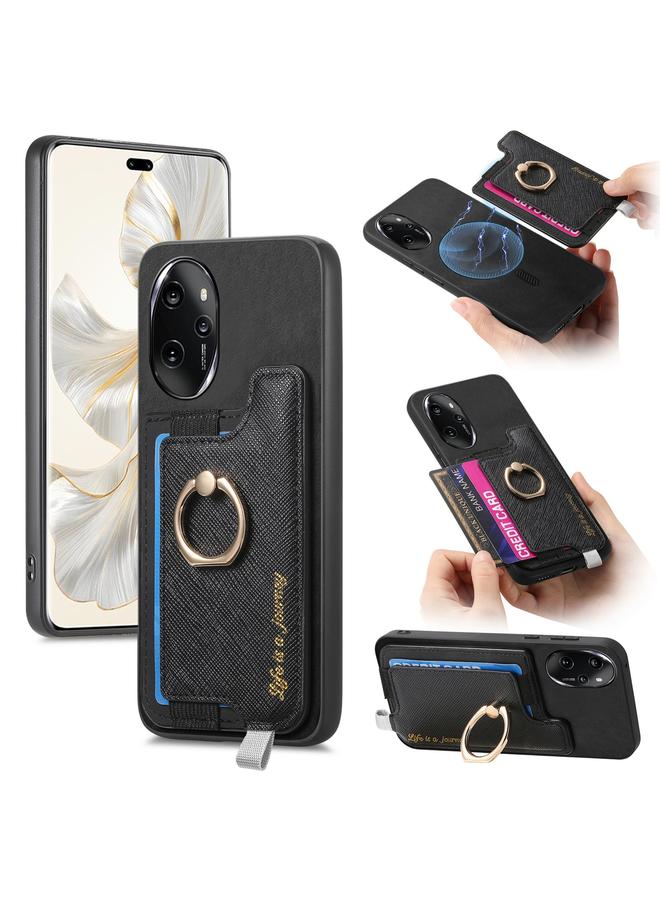 اس-توب جراب هاتف Honor 100 Pro Retro Magsafe Cross من الجلد مع حامل حلقة وحقيبة بطاقات - Image 1