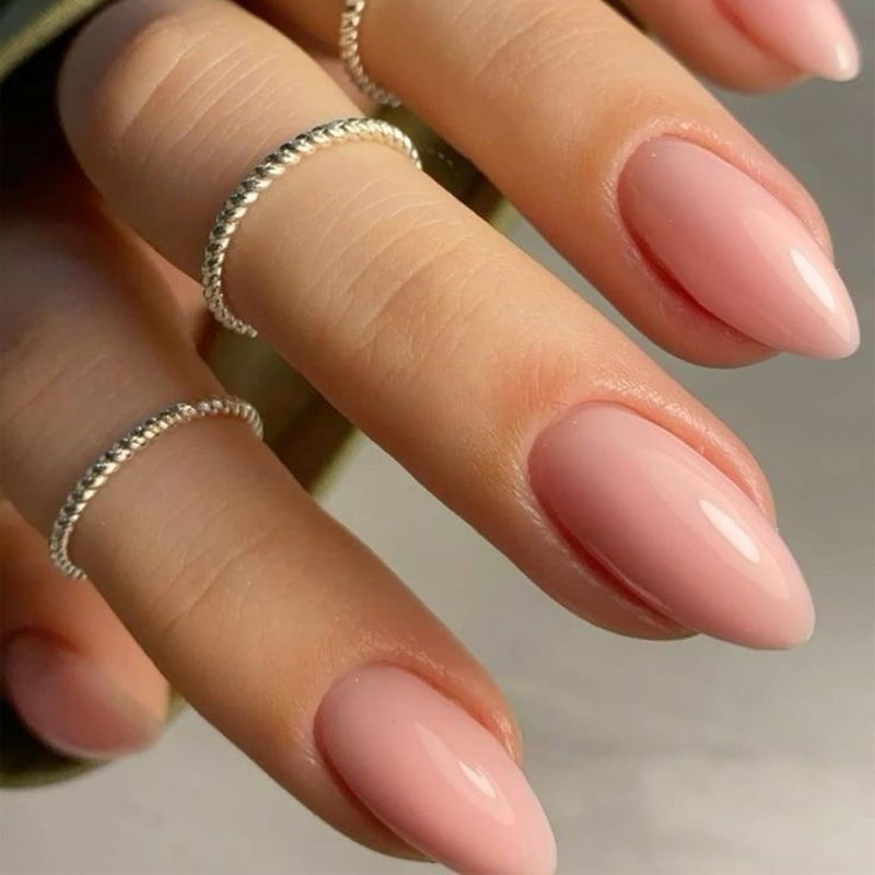 Modelones Pink Press on Nails Almond, Spring Short Fake Nails, Reusable Nail Kit with Nail Glue Adhesive Tabs Mini Nail File, Nails Press Ons 32Pcs 16 Sizes, Women Girl Gift - Image 2