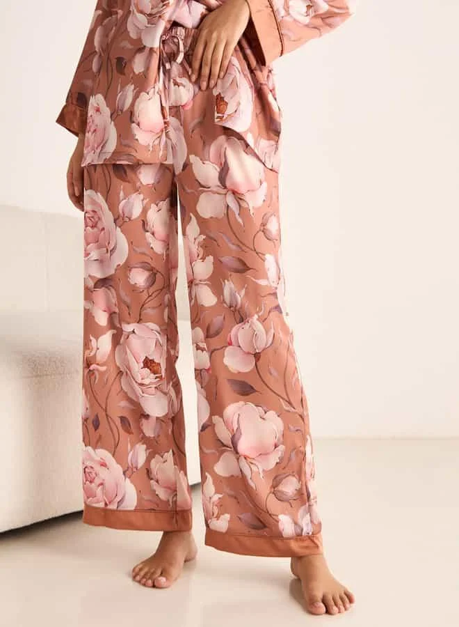 Splash FAV Floral Print Belted Robe Top and Elasticated Pyjama Set