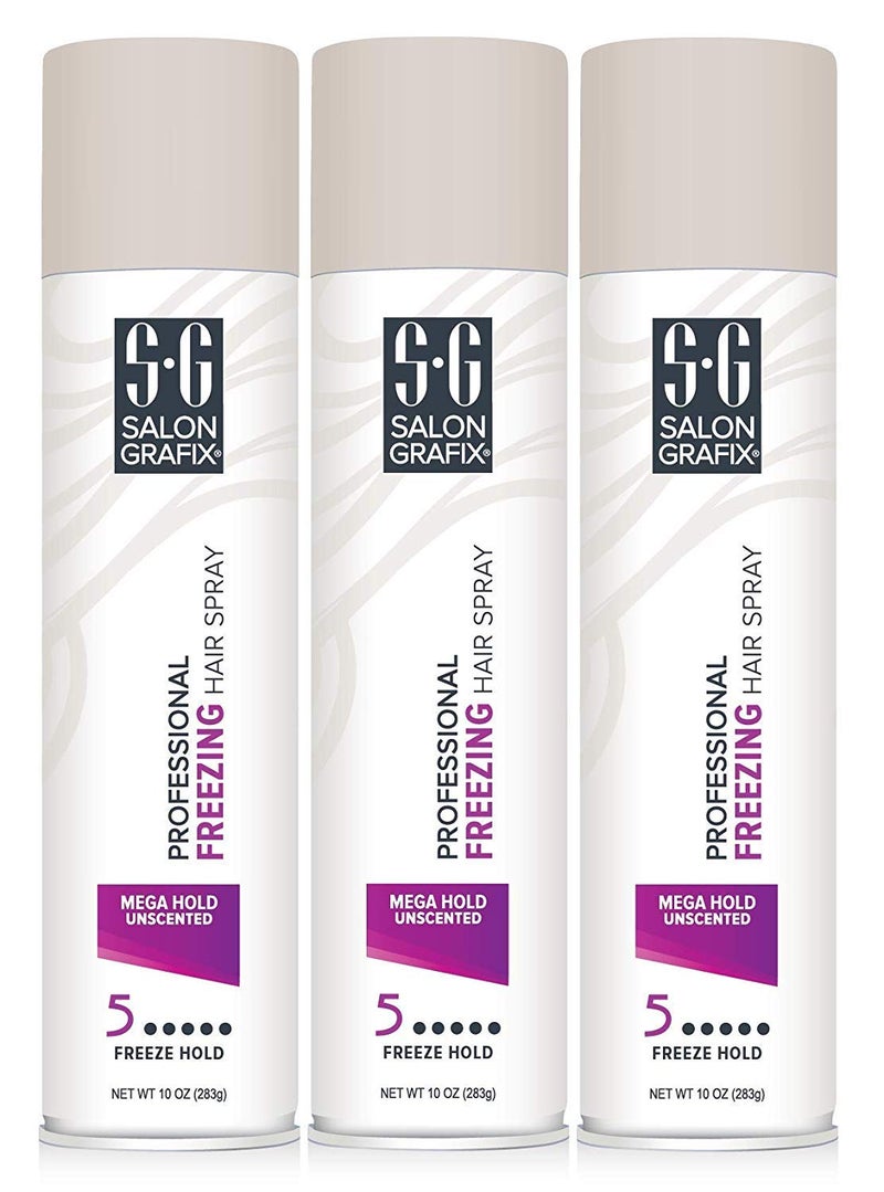 Salon Grafix Professional Freezing Hair Spray, Unscented, Mega Hold Styling Mist 10, 10-Ounce Spray Bottle (Pack of 3) - Image 1