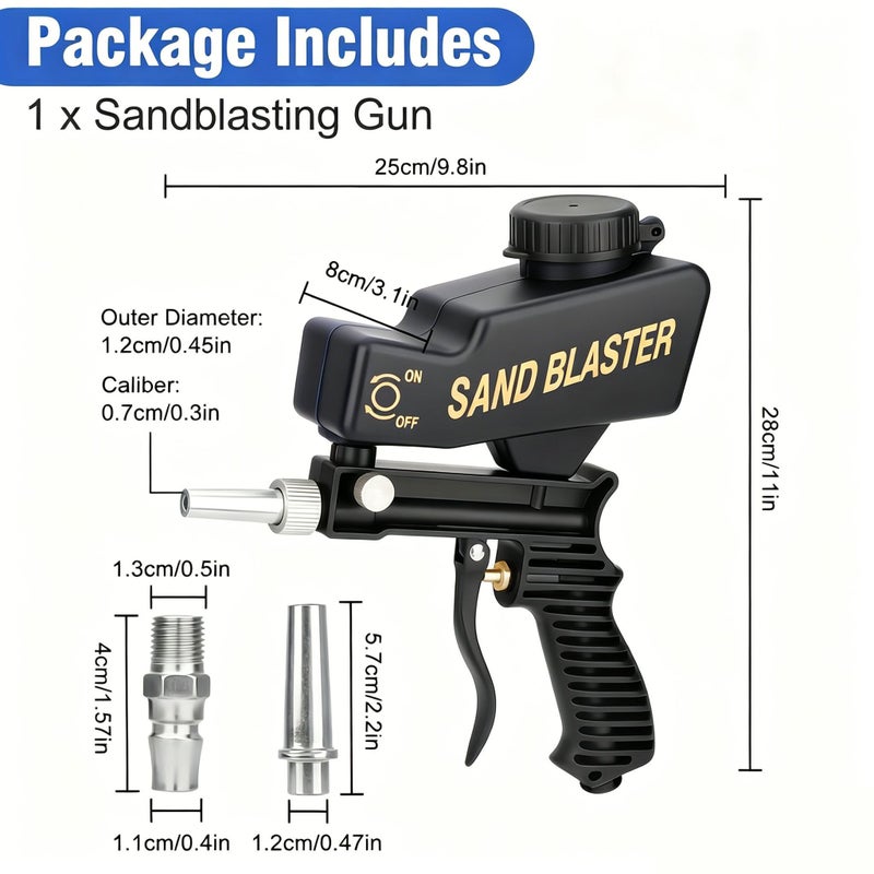مسدس رمل هوائي قابل للتعديل 600cc وحدة يدوية مريحة 90psi متوافق مع مواد كاشطة متعددة قاذف رمل بالصودا وقشور الجوز لإزالة الصدأ من السيارات ومعالجة الأسطح المعدنية والخشبية قاذف هواء محمول بنظام تغذية بالجاذبية أسود - Image 2