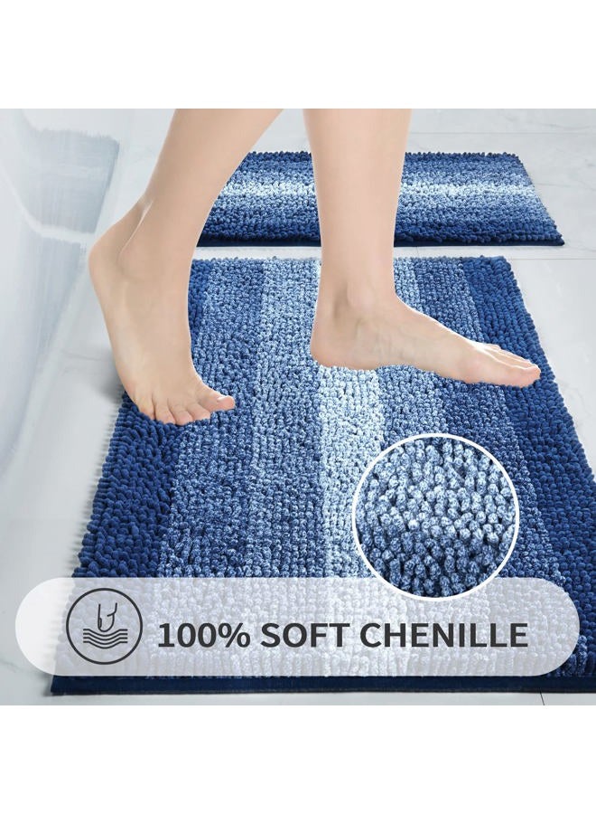 Gibelle Blue Bathroom Rug Set 2 Piece, Chenille Non Slip Bath Mat Set, Absorbent Shower Rug and Bath Room Floor Mats, Quick Dry Bathmat Bathroom Decor Accessories for Tub, 16" x 24", 20" x 32" - Image 2
