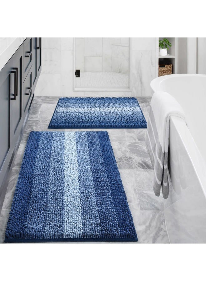 Gibelle Blue Bathroom Rug Set 2 Piece, Chenille Non Slip Bath Mat Set, Absorbent Shower Rug and Bath Room Floor Mats, Quick Dry Bathmat Bathroom Decor Accessories for Tub, 16" x 24", 20" x 32" - Image 1