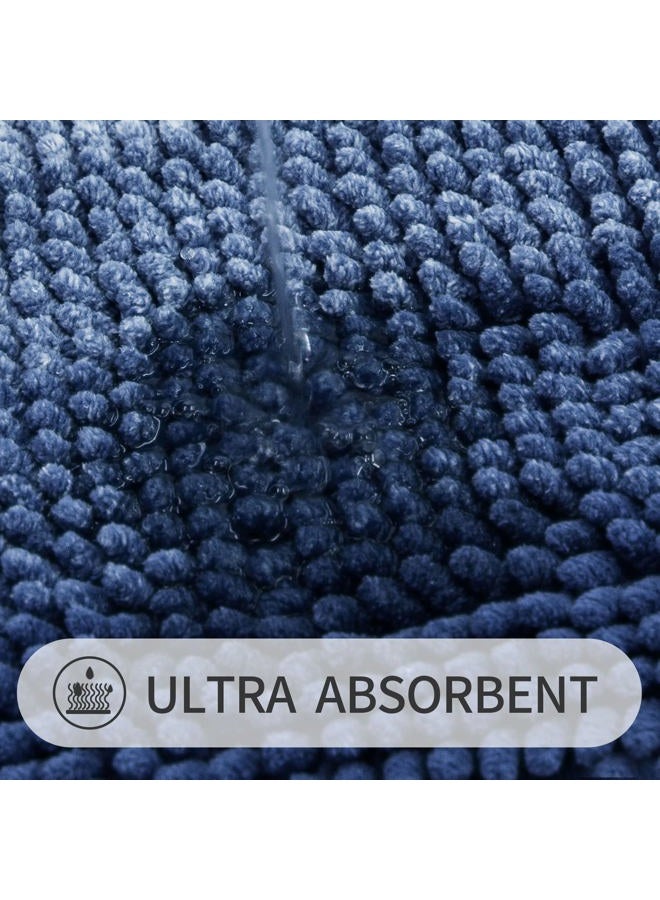Gibelle Blue Bathroom Rug Set 2 Piece, Chenille Non Slip Bath Mat Set, Absorbent Shower Rug and Bath Room Floor Mats, Quick Dry Bathmat Bathroom Decor Accessories for Tub, 16" x 24", 20" x 32" - Image 4