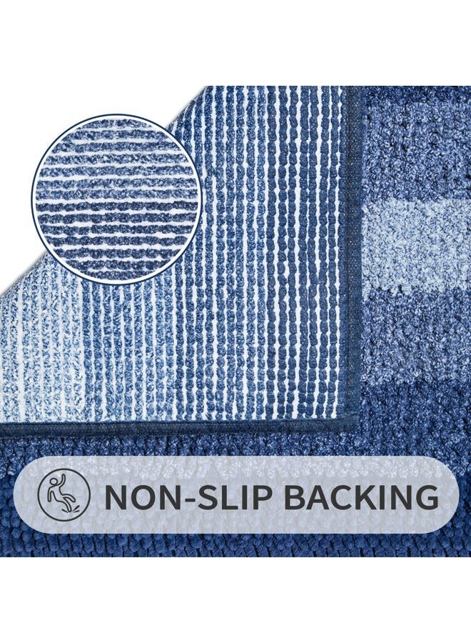 Gibelle Blue Bathroom Rug Set 2 Piece, Chenille Non Slip Bath Mat Set, Absorbent Shower Rug and Bath Room Floor Mats, Quick Dry Bathmat Bathroom Decor Accessories for Tub, 16" x 24", 20" x 32" - Image 3